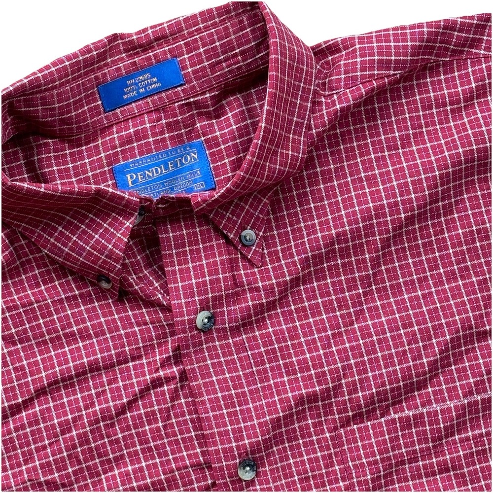 Pendleton Red Check‎ Metro Shirt 100% Cotton XL Long Sleeve Button-Down Collar